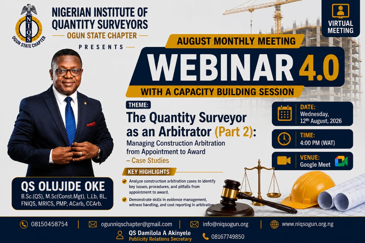 Webinar 4.0 flier — The Quantity Surveyor as an Arbitrator (Part 2): Managing Construction Arbitration from Appointment to Award – Case Studies